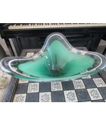 Large French Lalique free form clear and green glass centerpiece signed - $940.50
