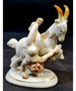 Vintage Cherub falling off a Goat Ceramic Figurine Made in Japan, 4 1/2&quot;... - $32.66