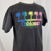 California Huntington Beach T-Shirt Large Black Neon Single Stitch Vintage 90s - £14.87 GBP