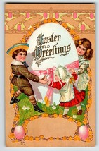 Easter Postcard Victorian Children Painted Eggs Embossed Nash 1913 Series E 34 - £9.17 GBP