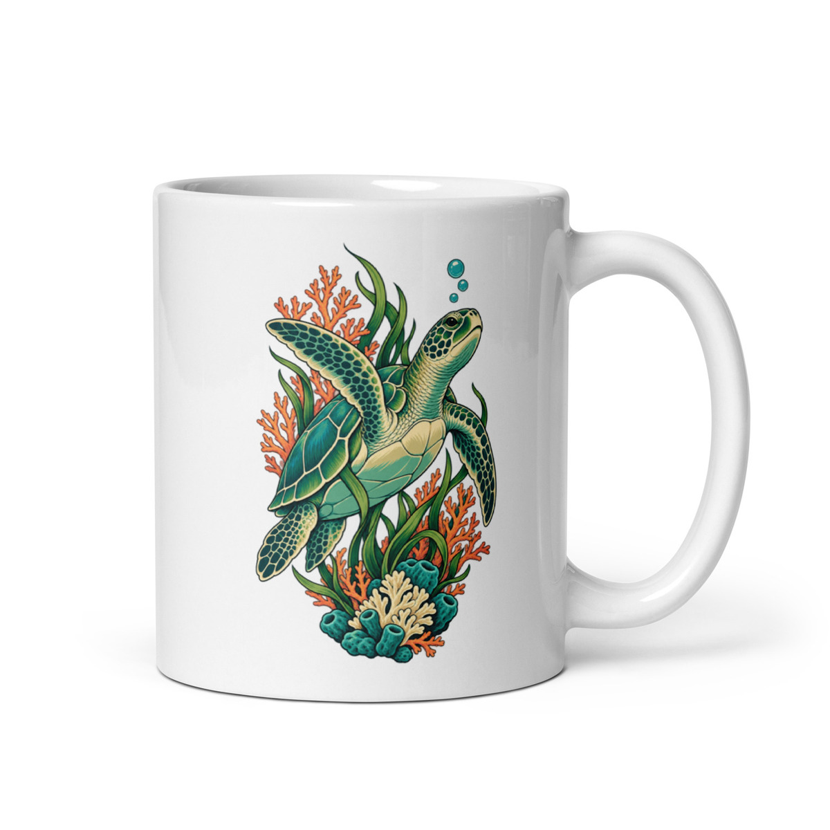 Digital mockup of Sea Turtle Coral Mug 11 oz - Marine Wildlife Ocean Gift