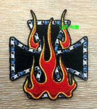 IRON CROSS FLAMES PATCH EMBROIDERED chopper motorcycle chain biker vest ... - $5.99