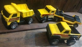 Vintage 80s Buddy L Construction Lot Yellow Metal Body Trucks &amp; Plastic Trailer  - £37.58 GBP