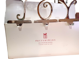 Pottery Barn  J O Y Christmas Stocking Hangers Solid Brass Silver Tone S... - $24.99