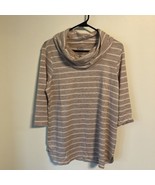 Women&#39;s Croft &amp; Barrow 3/4 Sleeve Cowlneck Top Lt Brown/White Stripe Siz... - $342.93 MXN