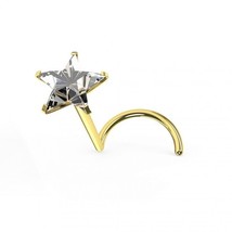 Five Claws 3mm Star Cut Simulated Diamond 14K Yellow Gold Jeweled Nose Screw 20G - £73.94 GBP