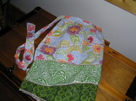 Retro Shades of Green Orange Red &amp; Blue Floral Layered Cotton Half Apron - India - £7.55 GBP