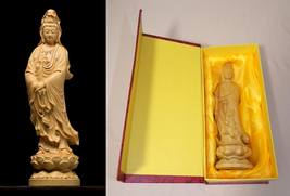 LARGE GUANYIN BUDDHA STATUE-Finished Cypress Wood-Boddhisattva-Avalokite... - $69.99