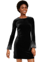 New Calvin Klein Black Velvet Embellished Shift Dress Size 8 $139 - £47.47 GBP