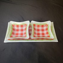 Party Food &amp; Dip Tray Picnic Cloth Grass Summer Party Glass Red White Check Set - £15.91 GBP