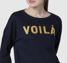 VERO MODA “voila” Navy Blue Embroidered Cropped Sweatshirt Size Small - $13.76