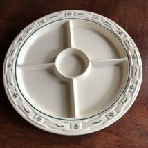 Longaberger Pottery Woven Traditions Divided Relish Plate Ivory/Green 13.5&quot; - $27.71