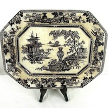 Vintage W Adams Jeddo Ironstone Chinese Asian Platter Antique Black White - £95.54 GBP
