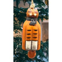 Cat Christmas Tree Ornament Orange Tabby Fish Collar Folk Art Cat Lover Gift - £12.95 GBP