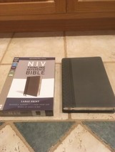 Niv Thinline Reference Bible Charcoal Leather Soft Red Letter 2011 Large Print - £16.86 GBP