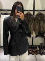 ZARA BNWT 2025. BLACK TAILORED FAUX LEATHER BLAZER LATERAL BUTTON. 1255/... - $107.40