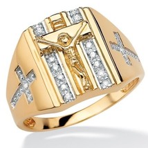 Mens 18K Gold Over Sterling Silver Crucifix Cross Diamond Ring 9,10,11,12,13 - £239.75 GBP