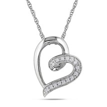 0.05CT Naturel Diamant Ouvert Pendentif Coeur Collier 14K Plaqué or Blanc - £361.97 GBP