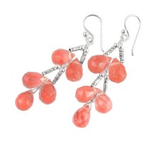 Sterling Silver Faceted Teardrops Tiered Wire-Wrapped Earrings, Cherry Quartz - £19.51 GBP