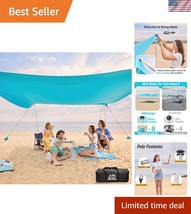 Durable Water-Resistant Beach Tent: 6.5 FT Sun Shelter with Fiberglass F... - $87.99