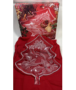 Christmas Tree Frosted Glass Server Dish Candy Bell Poinsettia 13.5&quot; NOS - £13.82 GBP