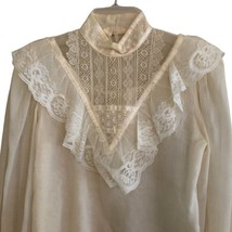 Gunne Sax Victorian Lace High Neck Blouse Womens Size 9 Puff Shoulder  Prairie - £37.38 GBP