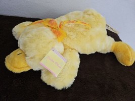 Fine Toy Easter Duck Plush Stuffed Animal Yellow White Lying Down Flower Bow - $29.68
