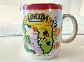 Happy Florida coffee mug dolphins flamingos beach gold highlights iridescent - £7.83 GBP