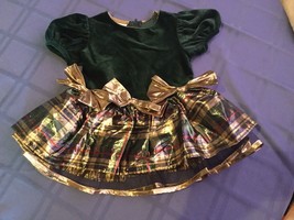 Mothers Day Size 2T Bonnie Jean dress green velvet plaid holiday new - $18.59