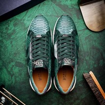 Hand painted genuine Snake and calfskin Sneaker Shoes Verona Green image 13