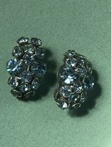 Vintage Light Blue Rhinestone Silvertone Half Hoop Clip Earrings – 7/8th’s x 0.5 - £10.27 GBP