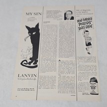 My Sin Perfume from Lanvin Paris Black and White Print Ad Black Cat 1963 - £5.99 GBP