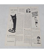 My Sin Perfume from Lanvin Paris Black and White Print Ad Black Cat 1963 - $7.98