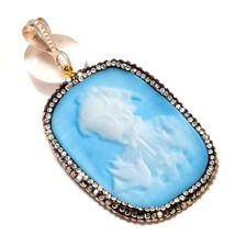Mother of Pearl Lady Cameo Cubic Zirconia 925 Silver Overlay Handmade Pendant - £15.97 GBP