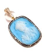 Mother of Pearl Lady Cameo Cubic Zirconia 925 Silver Overlay Handmade Pendant - $19.99