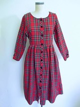 Vintage Lanz of Salzburg Red Tartan Plaid Holiday Dress M Button Down Mo... - £35.34 GBP