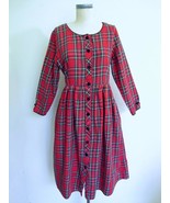 Vintage Lanz of Salzburg Red Tartan Plaid Holiday Dress M Button Down Mo... - £35.25 GBP