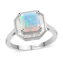 Ethiopian Opal Engagement Ring With CZ Stone, 14K White Gold Plated Wedding Ring - £62.98 GBP