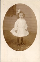 Cute Girl Hair Bow Button Shoes Photo on Porch Oval Masked RPPC Postcard Y19 - £11.76 GBP