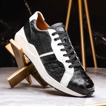 Lyon Genuine Ostrich and Classic Calfskin Fashion Sneaker Black / White image 6