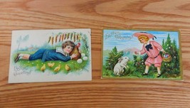 Set of two antique 1908 Easter postcards with stamps, messages &amp; postmarks - $10.00