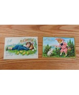 Set of two antique 1908 Easter postcards with stamps, messages &amp; postmarks - $185.64 MXN