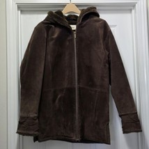 St Johns Bay Coat Womens Dark Brown Suede Leather Jacket Shearling Lined... - $46.56