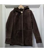St Johns Bay Coat Womens Dark Brown Suede Leather Jacket Shearling Lined... - $46.56