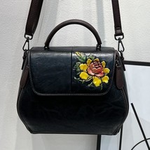 New Vintage Leather Bag Women Flower Embossed Cross Handbag Large Capacity Shoul - £93.42 GBP