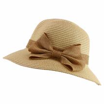 Trendy Apparel Shop Women&#39;s Bow Band Paper Braid Large Brim Sun Bucket Hat - Bei - £27.93 GBP