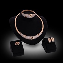 Fashion Wedding Jewelry Set Gold Color Full Rhinestone Necklace Bangle Ring Earr - £27.40 GBP