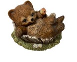 Homco Masterpiece Porcelain Figurine Brown Bear in Tree Stump Eating App... - £12.00 GBP