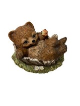 Homco Masterpiece Porcelain Figurine Brown Bear in Tree Stump Eating Apple 1986 - £12.09 GBP