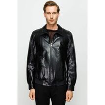 Vinci The Claribel Snake Black Skin Leather Men Jacket image 3